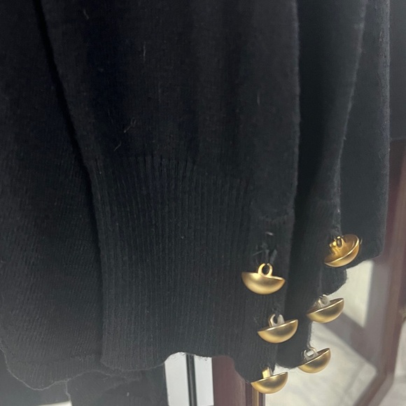 EUC VINTAGE BLACK RIBBED KNIT MOCK TURTLE NECKSweater with Gold Button Accents - Picture 5 of 9